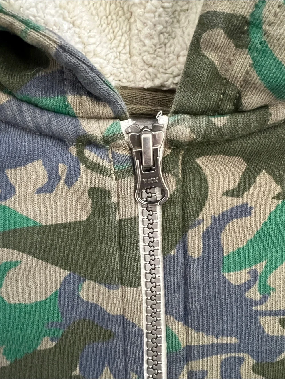 Hanna Andersson Kids Size 3 Dinosaur Camo Sherpa Lined Full Zip Hoodie Jacket